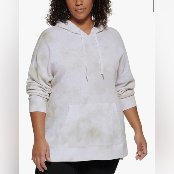 New! Calvin Klein Performance Womens Plus Waffle High Low Hoodie Beige 1X - Picture 1 of 3